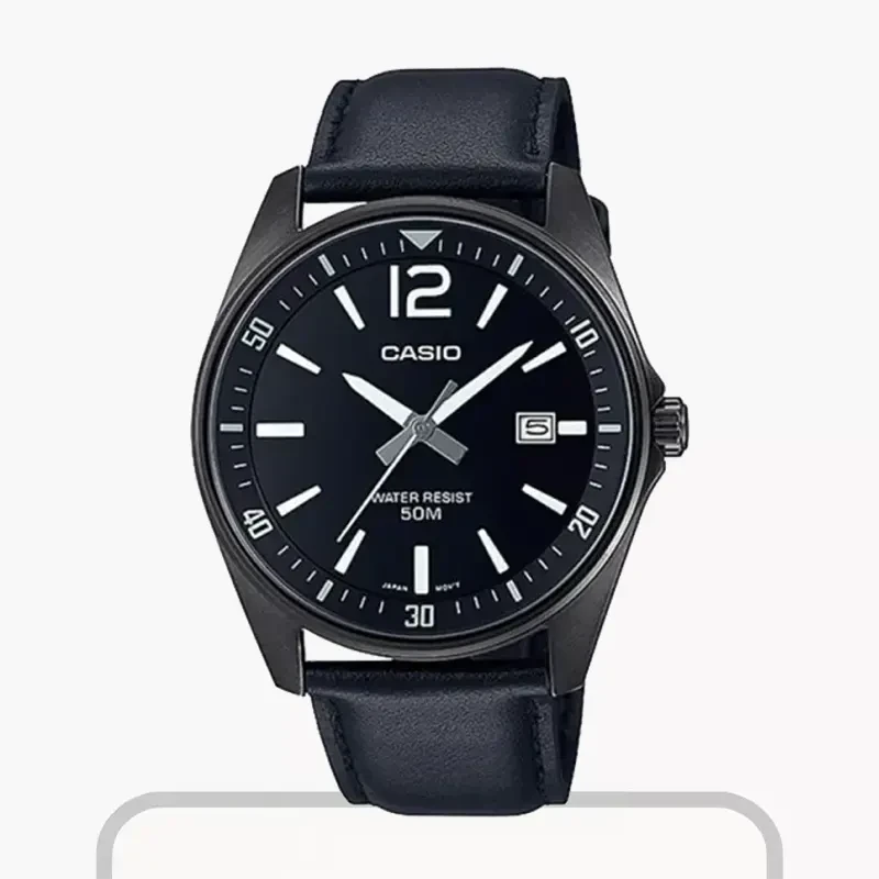 Casio Enticer Leather Band Black Dial Men's Watch- MTP-E170BL-1BV